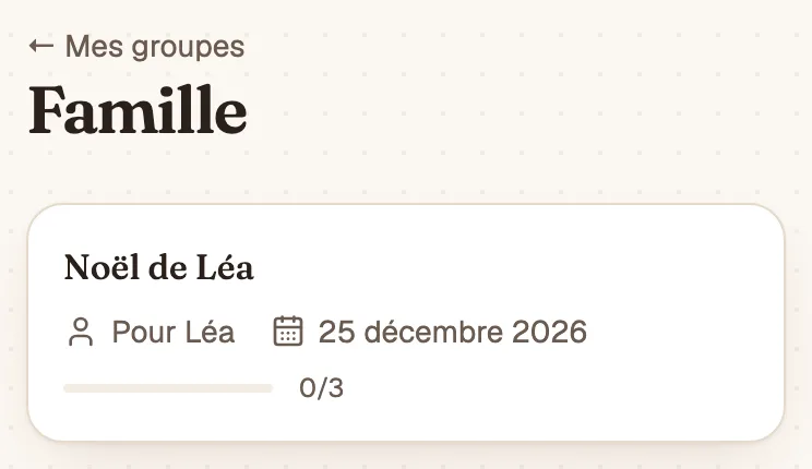 La page du groupe « Famille » et la liste « Noël de Léa »