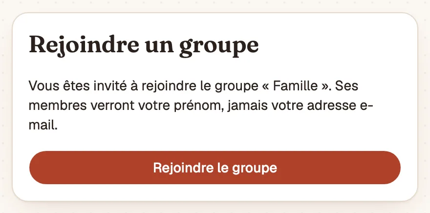La page d’invitation à rejoindre le groupe « Famille »